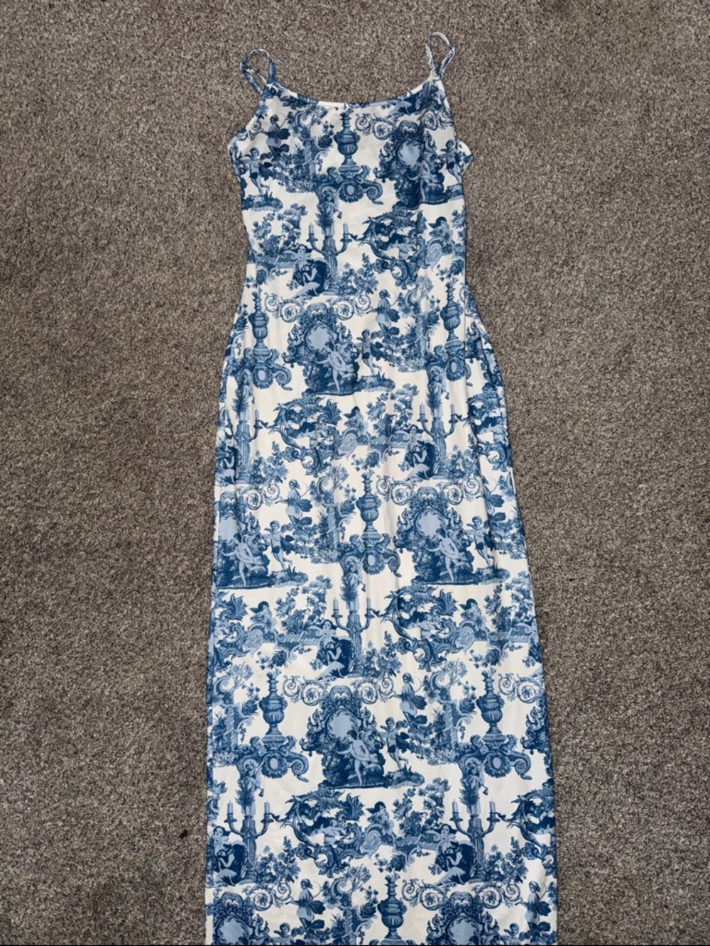 SHEIN Blue and White Toile Spaghetti Strap Maxi Dress